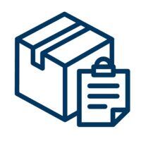 A brand icon representing an order. It shows a sealed box with a clipboard.